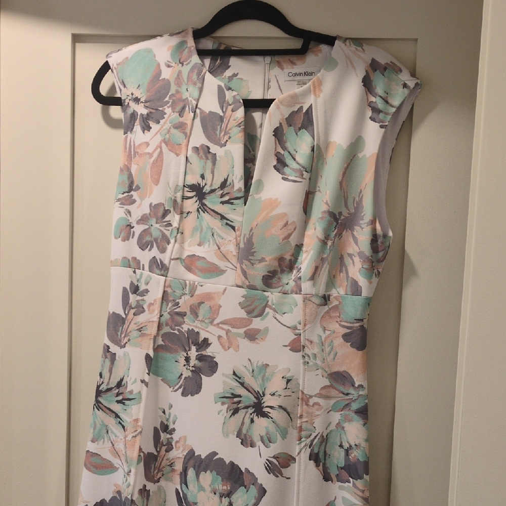 Calvin Klein Floral Midi Dress - Mint and Peach Size 8